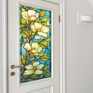 Film pour fenêtre en verre teinté floral, autocollant décoratif statique pour portes et fenêtres.