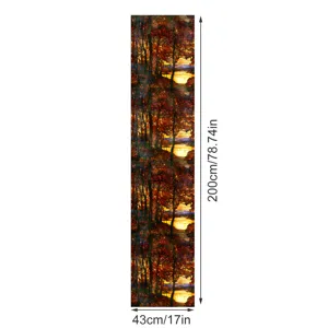 Vue détaillée du film pour fenêtre de forêt d'automne en vitrail, motif et dimensions.