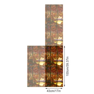 Vue détaillée du film pour vitre en vitrail avec motif de forêt d'automne et dimensions.