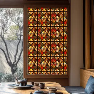 Glas in lood raamfolie retro raster statische kleefdecoratief voor venster details