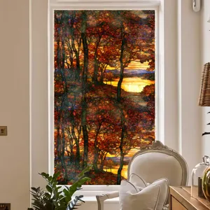 Film pour vitre en verre teinté style Tiffany forêt d'automne autocollant intimité