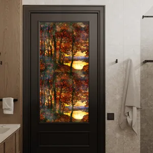 Autocollant de fenêtre en vitrail double face style Tiffany décoration forêt automne