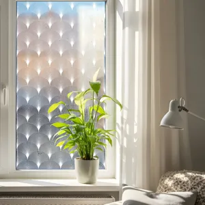 Decorative window privacy film with geometric fan lace pattern for home glass decoration.
