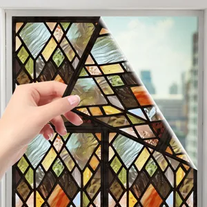 Vintage gebrandschilderd glasraamfolie, decoratieve PVC statische raamsticker voor thuis.