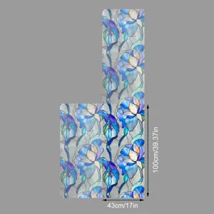 Film pour fenêtres statique autocollant en verre avec motif floral bleu 43x100cm