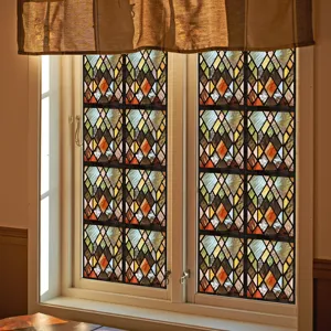 Retro gebrandschilderd glas raamfolie PVC statisch klevende decoratiefolie voor thuis