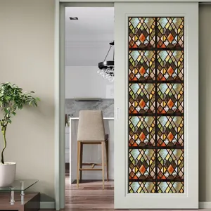 Vintage glas-in-lood raamfolie, PVC statische raamdecoratie raster glassticker thuis.
