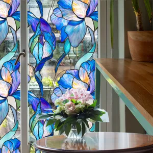 Film de fenetre statique motif iris bleu autocollant decoratif pour la maison detail
