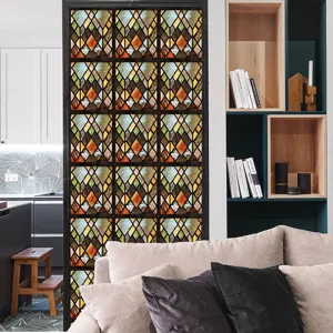 Statische raamfolie retro glas-in-lood sticker voor huisdecoratie privacy raamfolie