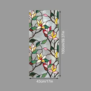 Film pour vitre en verre teinté motif magnolia floral, autocollant décoratif statique.