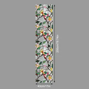 Vue détaillée du film pour fenêtre en vitrail floral avec dimensions de 200x43cm.