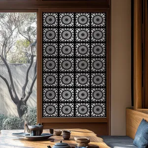 Statische raamfolie met geometrisch patroon zwart glasstickers voor huisdecoratie