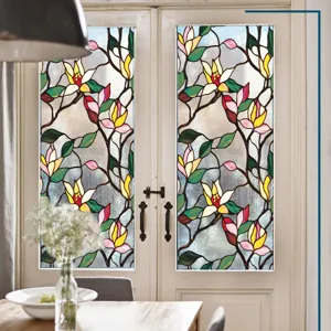 Film pour vitre en verre teinté motif floral, adhésif statique décoratif pour la maison.