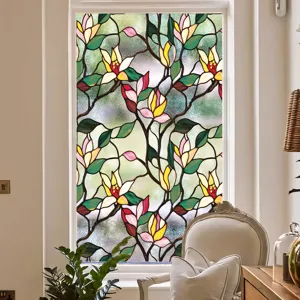 Film pour fenêtre en verre teinté motif floral adhésif statique intimité décoration maison.