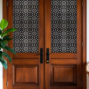Geometrisch patroon glasfolie voor privacy, statisch klevende decoratieve raamsticker.