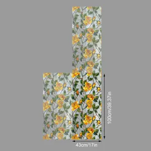 Sticker de verre de fenêtre à motif de roses jaunes, film statique amovible pour maison.