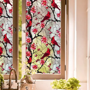 Film pour fenêtre vitrail intimité décoratif motif cardinal rouge adhésif statique