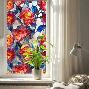 Film pour vitrage décoratif à motif de roses, sticker électrostatique pour fenêtres.