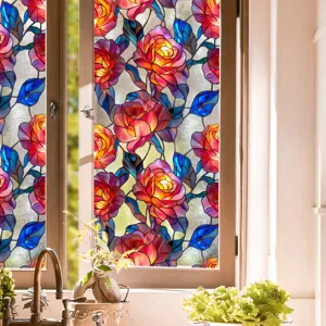 Film pour vitre en verre teinté avec motif floral de roses, autocollant statique.