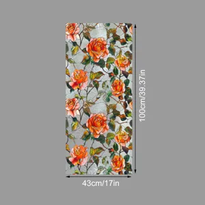 Film pour fenetre en vitrail rose orange floral film de verre decoratif 43x100cm