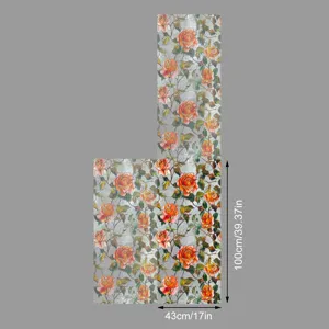 Film pour vitre givré motif roses florales, autocollant statique intimité décoration maison.