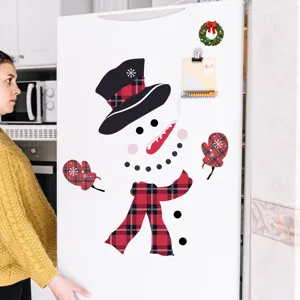 Christmas magnetic fridge sticker set, cute plaid snowman garage door decor for kitchen home.