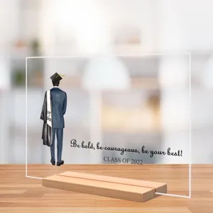 Acryl afstuderen desktop plaquette met houten basis en inspirerende citaten voor decor.