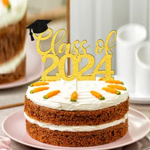 Gold glitter graduation cake topper Class of 2024 for graduation party and celebration event.