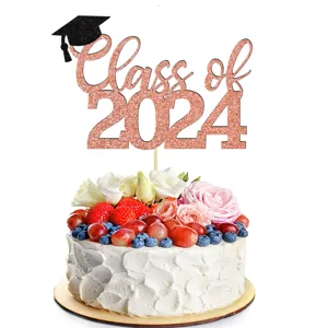 Graduation cake topper glitter rose gold Class of 2024 party decoration cardstock