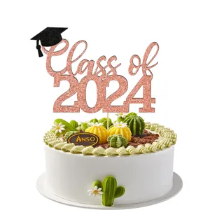 Graduation cake topper glitter rose gold class of 2024 party dessert decoration supplies