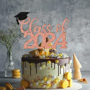 Glitter paper Class of 2024 graduation cake topper for custom party celebration decoration.