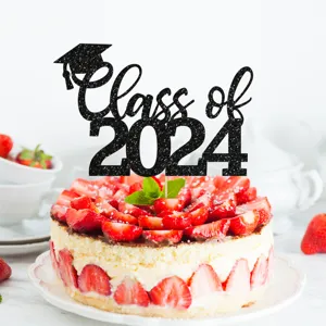 Graduation cake topper Class of 2024 glitter black party decoration for grad celebration