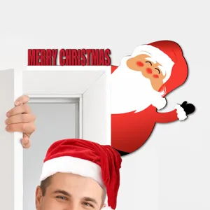 Christmas wooden door corner decoration, 3D Santa Claus festival wall sticker for home decor.