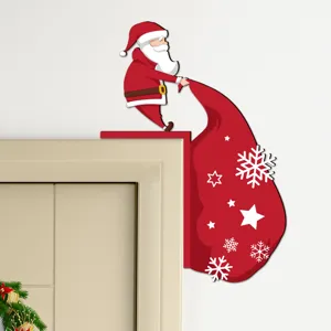 Wooden Christmas Santa Claus door corner sticker festive door frame home decoration 1pc