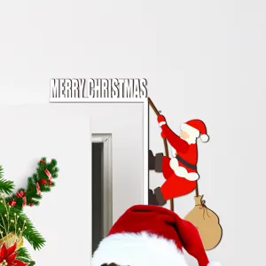 3D Wooden Christmas Santa Claus Reindeer Door Corner Sticker Festive Wall Decor Home Hanging Ornament