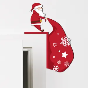 Wooden Santa Claus door corner sticker festive door frame wall hanging decoration detail