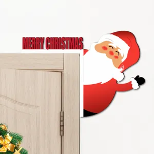 Wooden Christmas door corner sticker Santa Claus holiday wall decoration home decor 5mm