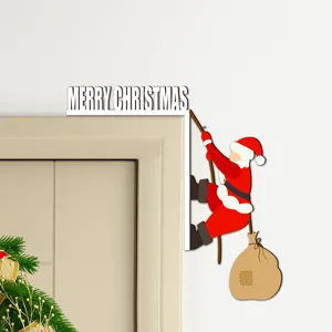 Wooden Christmas Santa door corner decor with Merry Christmas sign for festive wall decoration.