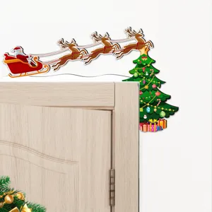 3D Wooden Christmas Door Corner Sticker Santa Claus Reindeer Festive Holiday Wall Decor