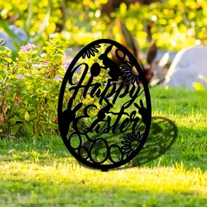Piquet de jardin lapin œuf de Pâques acrylique décoration de pelouse noire extérieure