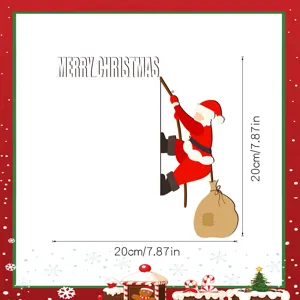 Christmas climbing Santa Claus wooden wall sticker festive door corner decor 20x20cm