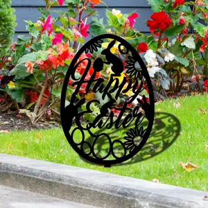 Piquet de jardin de Pâques noir décoratif creux lapin oeuf acrylique signe extérieur