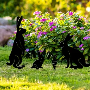 Ensemble de piquet de jardin lapin en acrylique noir, décoration de pelouse de Pâques.