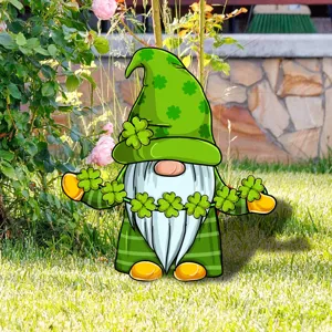 St. Patrick's Day acrylic garden gnome stake green shamrock outdoor yard lawn decor