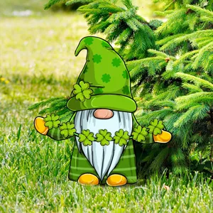 St. Patrick's Day Gnome Yard Stake Acrylic Clover Garden Outdoor Lawn Decor Sign 1pc
