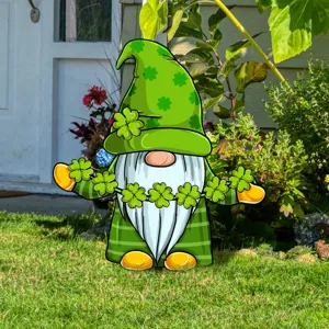 St. Patrick's Day gnome acrylic yard stake green clover outdoor garden lawn decoration detail