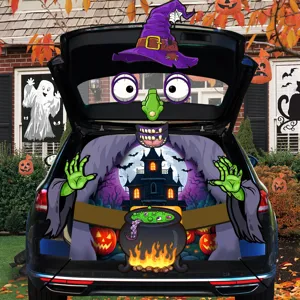 Halloween car trunk decoration witch theme spooky backdrop banner for car SUV holiday party