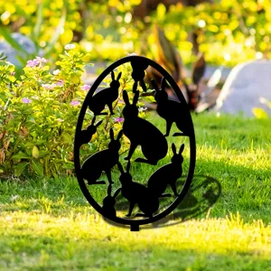 Piquet de jardin lapin oeuf de Pâques silhouette pelouse décoration extérieure en métal.