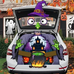 Halloween car trunk decoration set haunted house witch boot sticker spooky party props