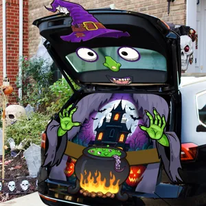 Halloween car trunk decoration witch haunted house garage door sticker outdoor party decor